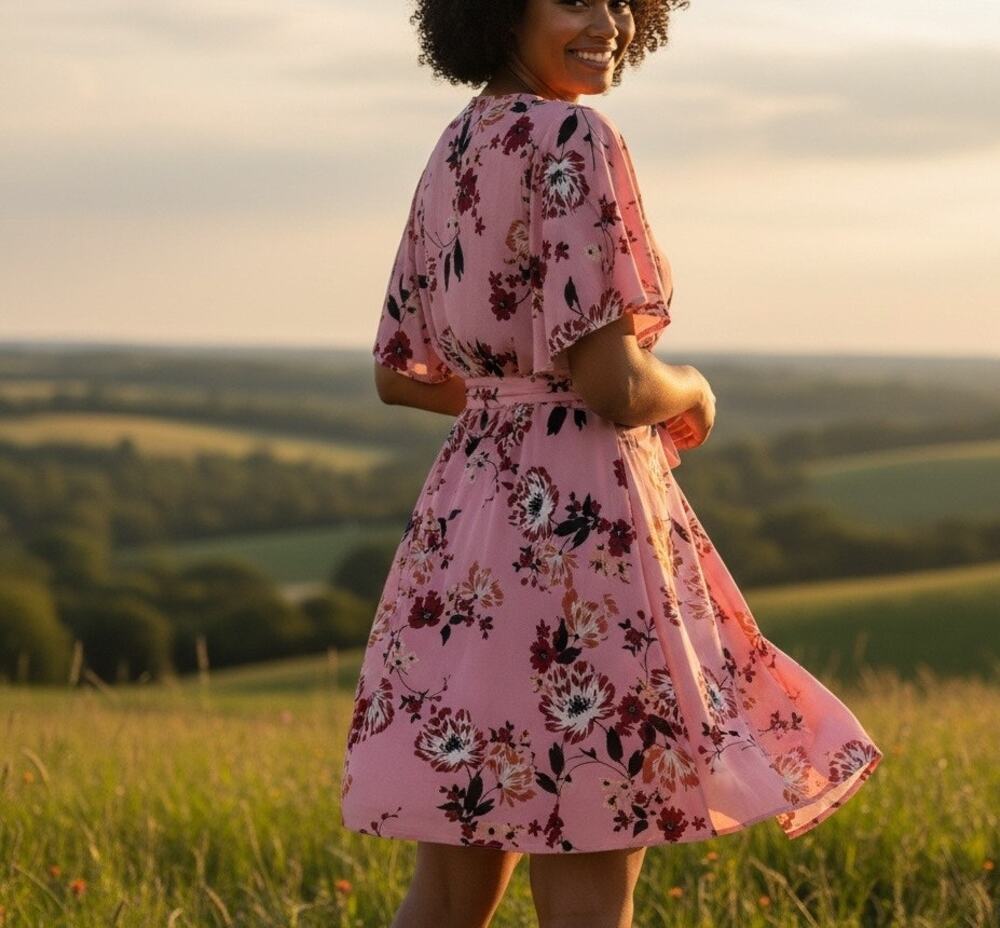 City Chic Pink Floral Mini Wrap Dress Size 22 Work Party Wedding Romantic $100